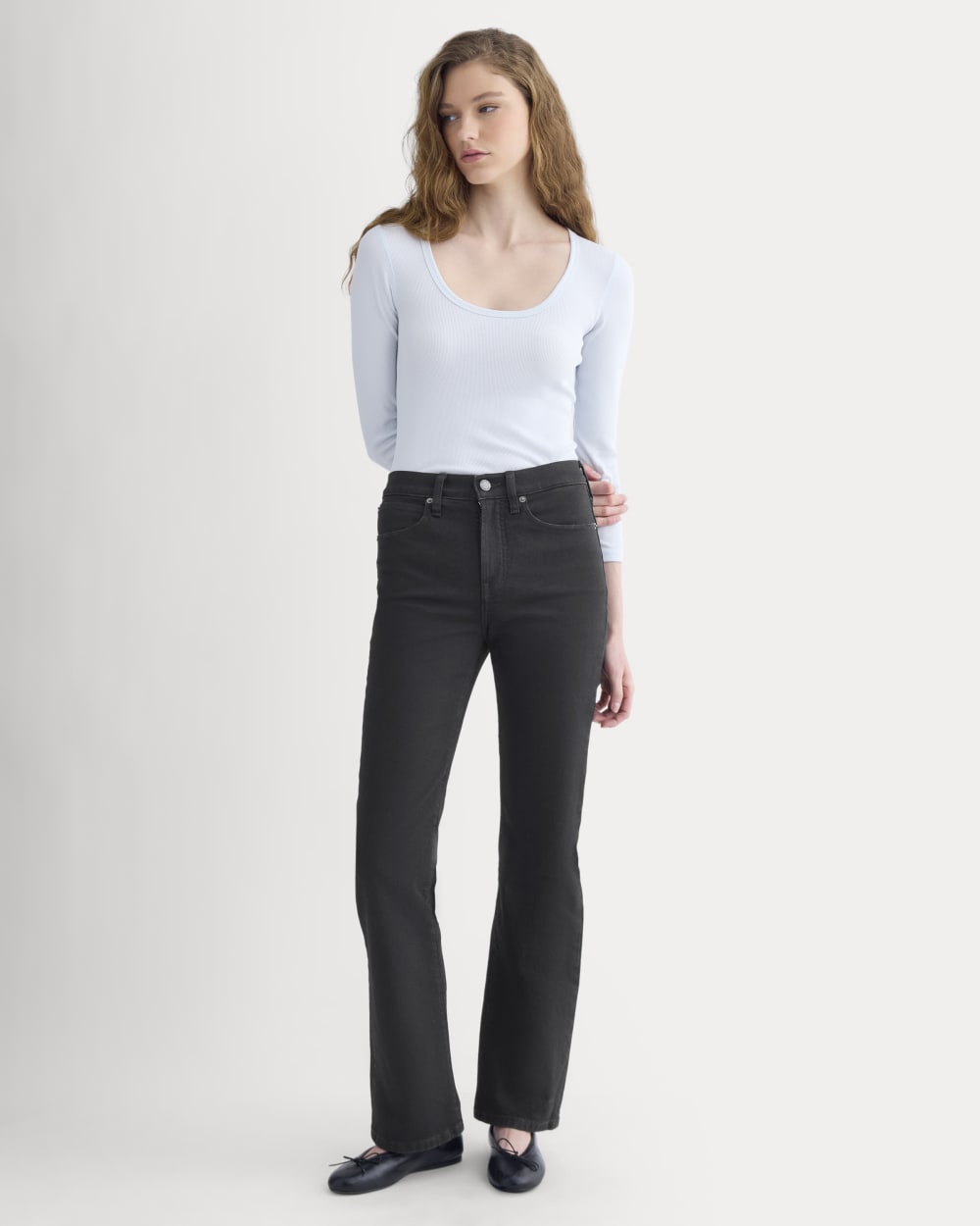 Luxe Rib Deep U-Neck Top in Skywriting — detail view