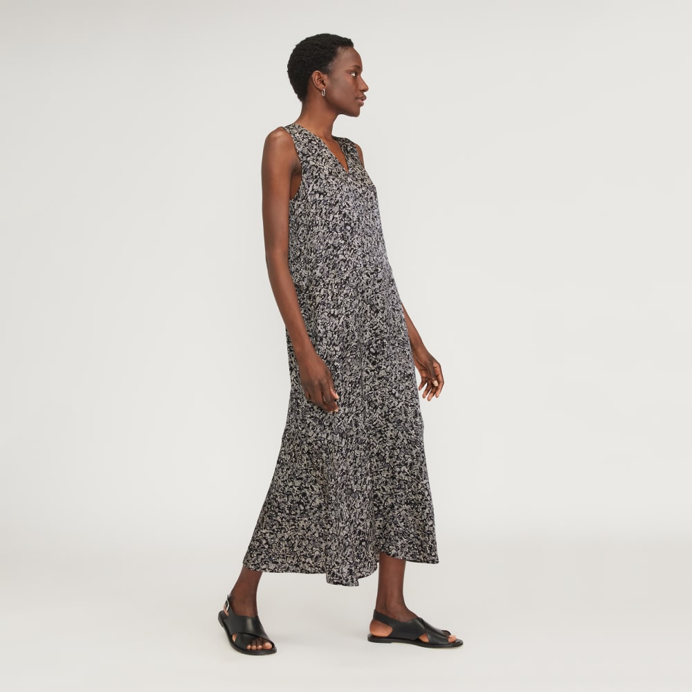 The Satin V-Neck Maxi Dress in Splatter — detail view