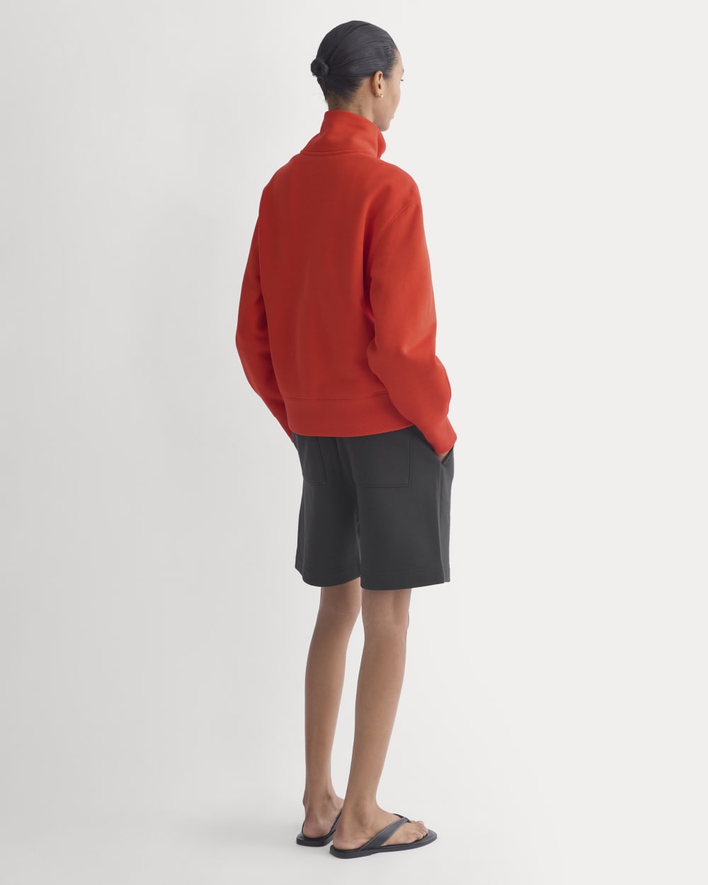 Luxe Fleece Half-Zip Sweatshirt in Fiery Red — detail view