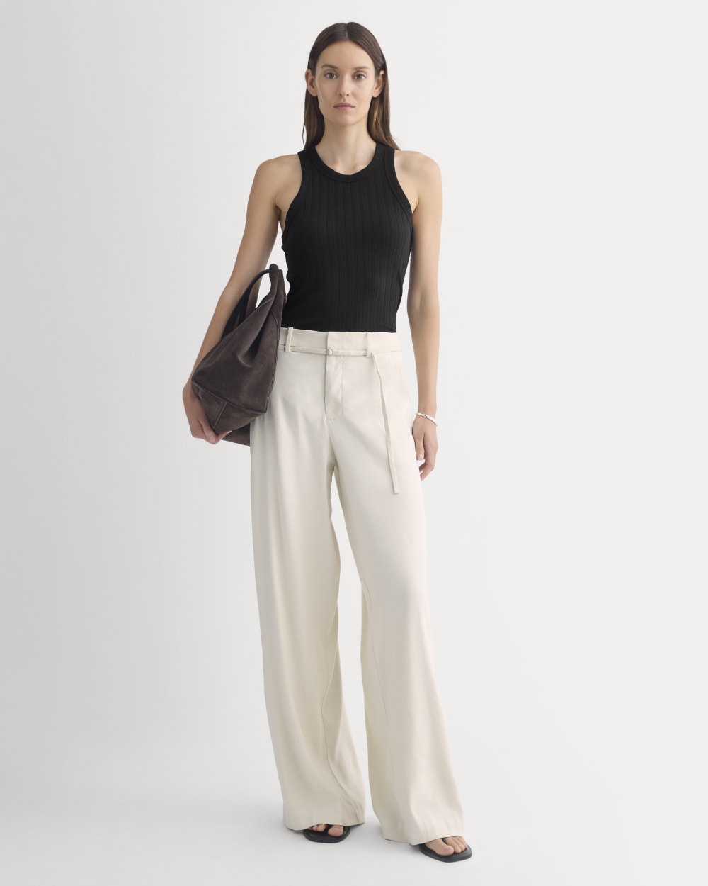 Racerback Tank in Pointelle in Black — detail view