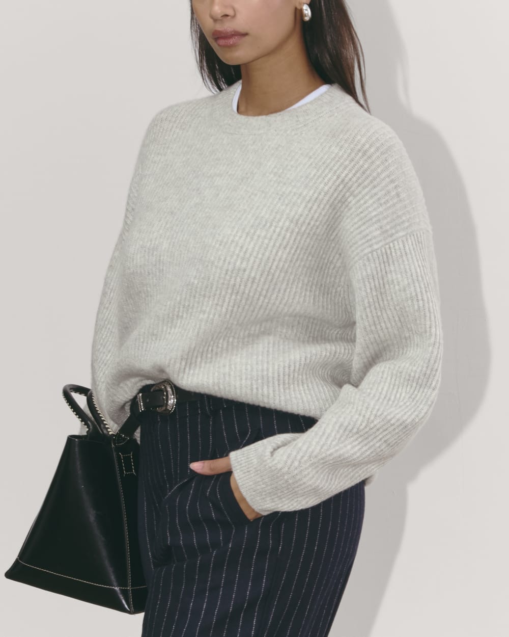 The Cocoon Crew in Wool Cashmere in Light Heather Grey — alternate view