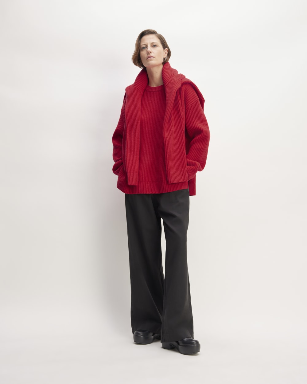 The Oversized Crew in Luxe Merino in Classic Red — detail view