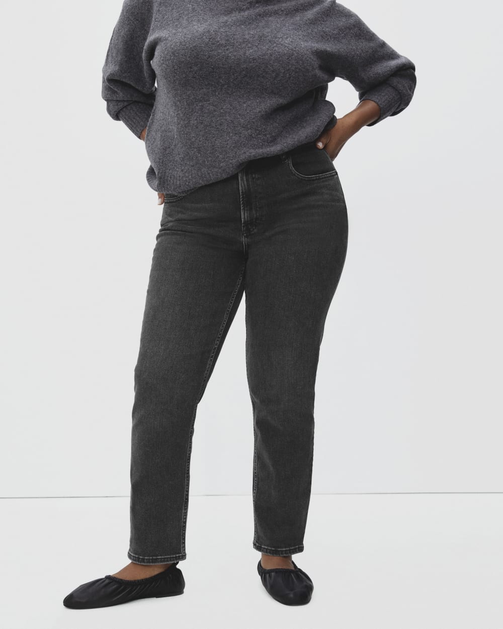 The Curvy Cheeky® Straight Jean in Washed Black — detail view