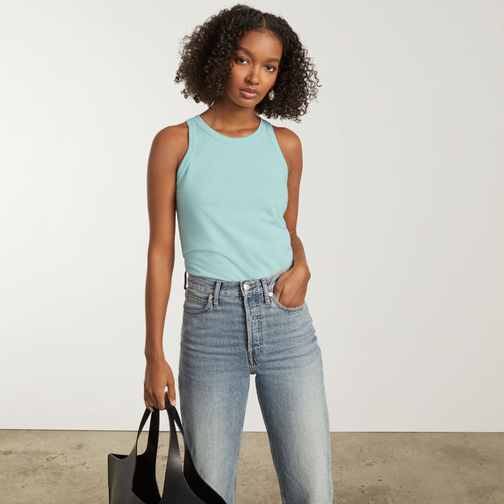 The Tank in Essential Cotton in Ice Blue — detail view