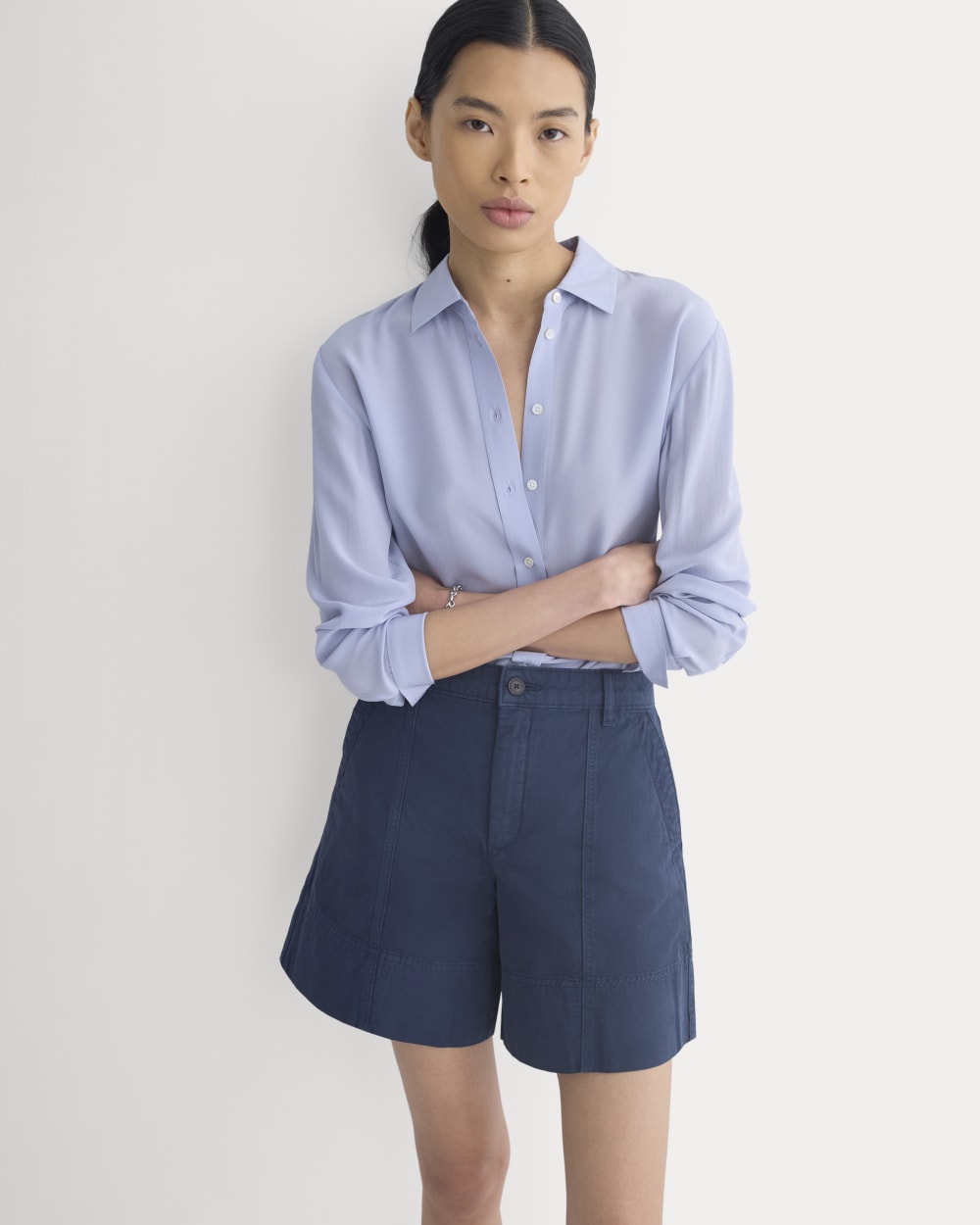 Seamed Everywhere Short in Navy — front view