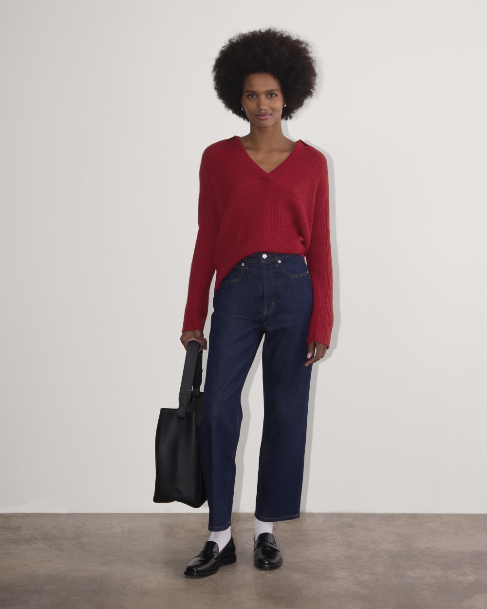 The Oversized Polo in Alpaca in Berry Red — detail view
