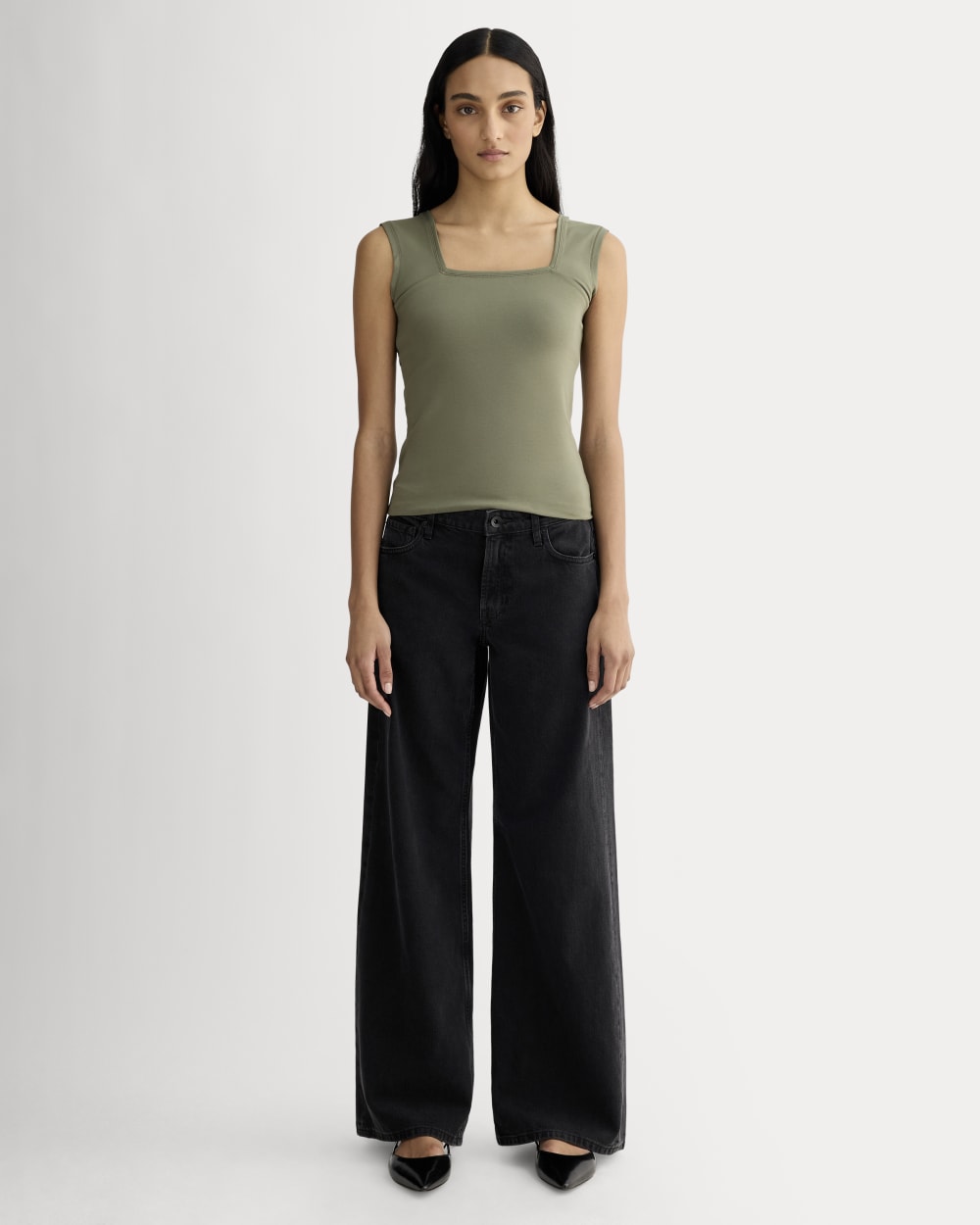 The Form Square-Neck Tank in Lichen Green — detail view