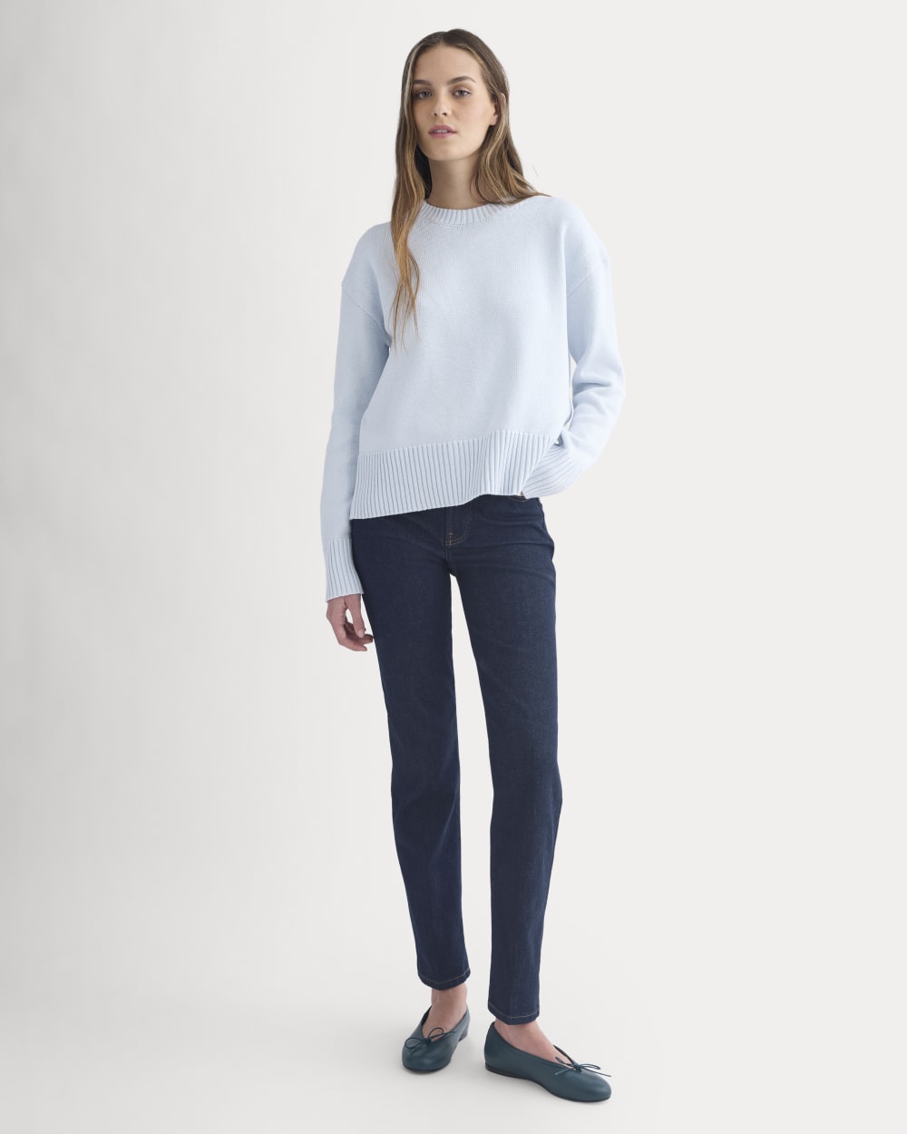The Boxy Sweater in Everyday Cotton in Skywriting — detail view