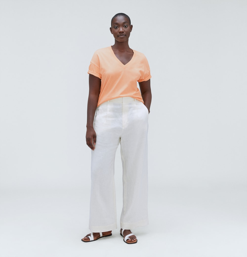 The Organic Cotton Slouchy V-Neck in Apricot — detail view