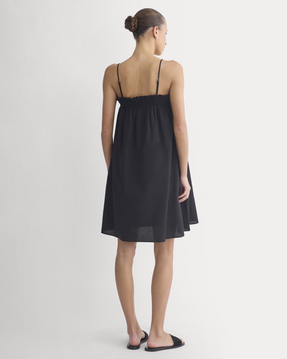 Gauze Smocked Dress in Black — detail view