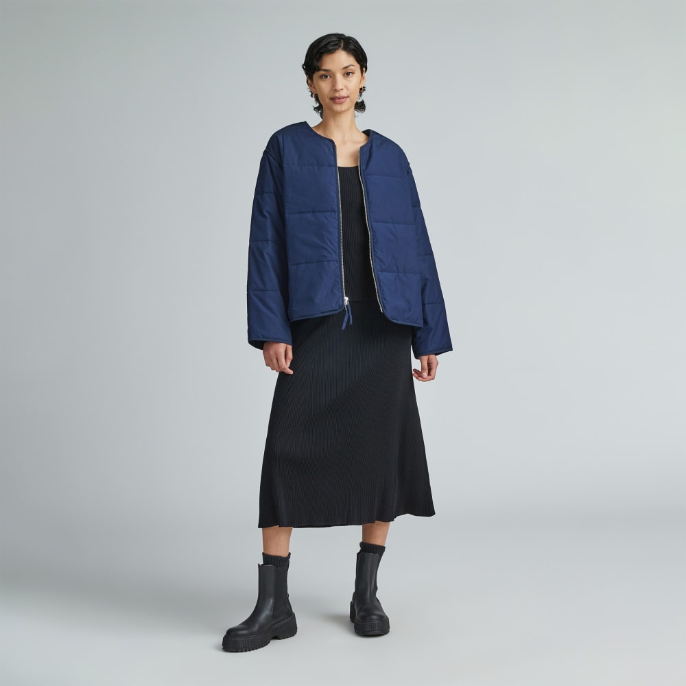 The Quilted Cotton Liner in Navy — detail view