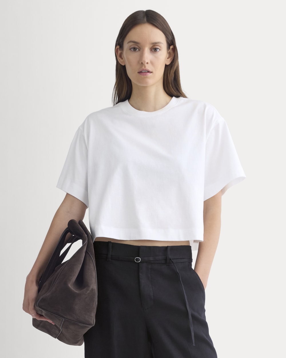 Forever Jersey Cropped Tee in White — front view