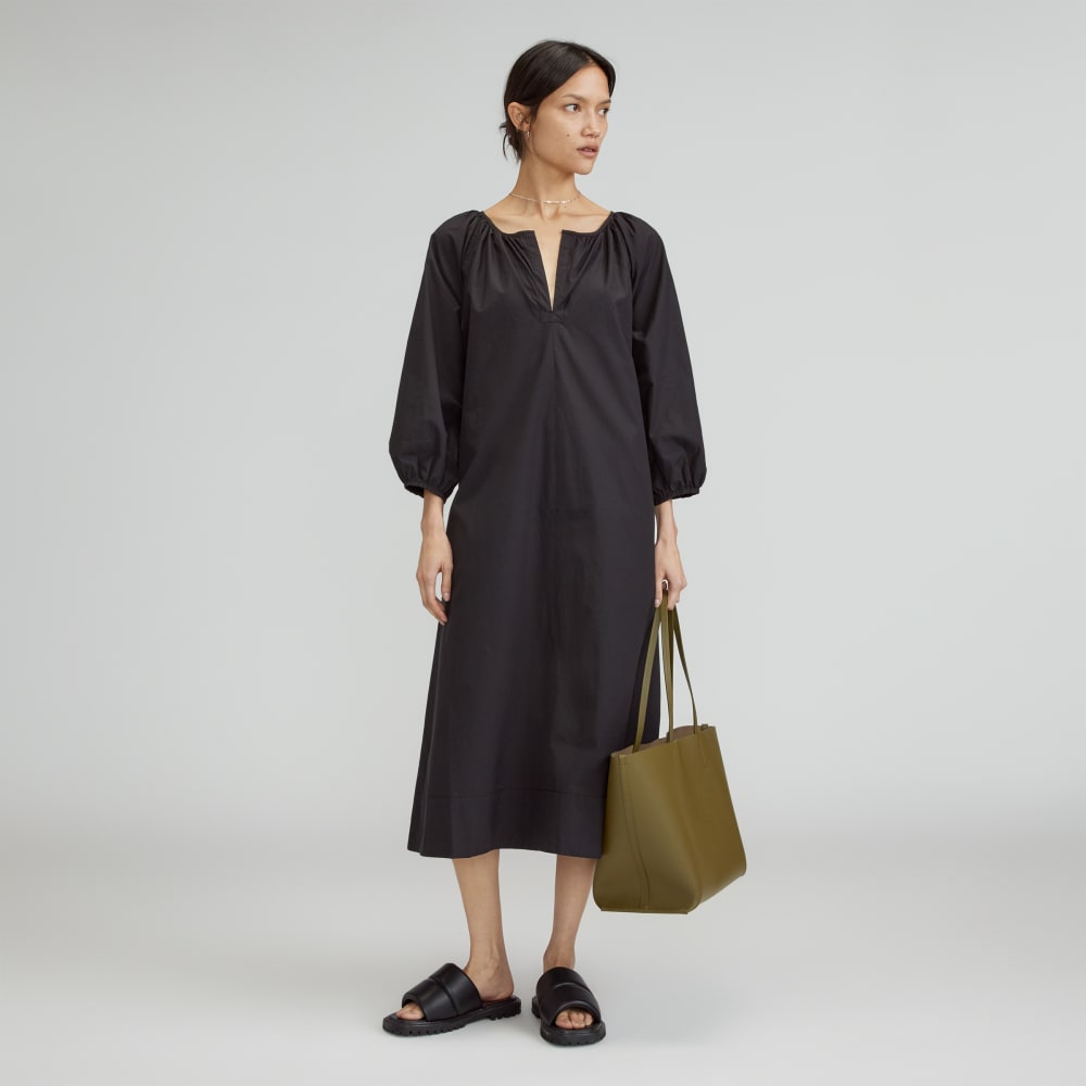 The Raglan Sleeve Poplin Dress in Black — front view