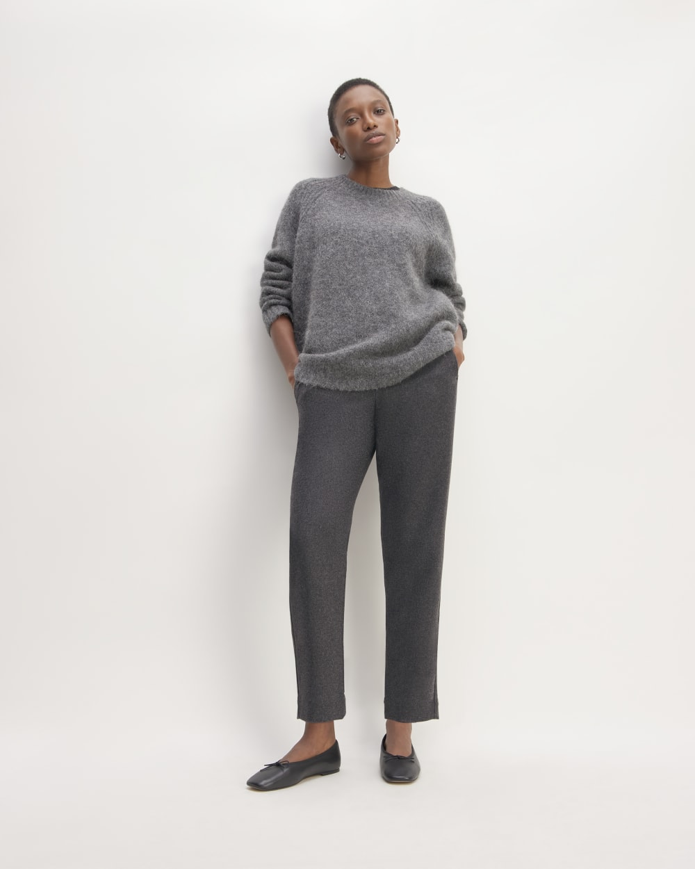 The Wool Flannel Pull-On Pant in Heather Charcoal — front view