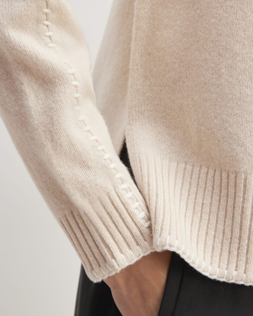 The Good Merino Wool Cardigan in Buttermilk / White — detail view