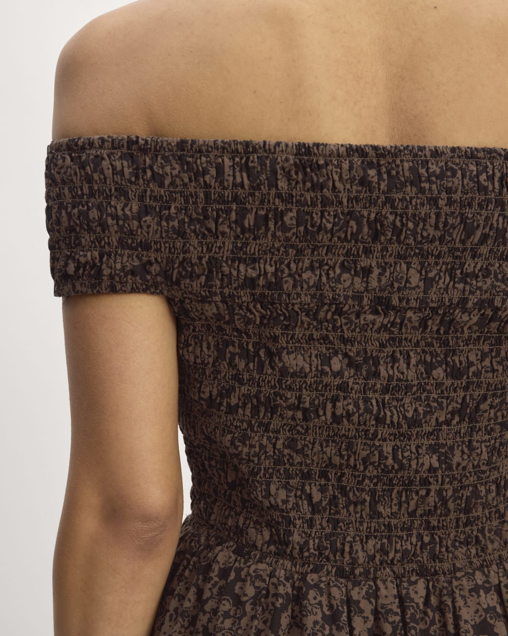 The Gauze Off-the-Shoulder Dress in Black / Cocoa Small Floral — detail view