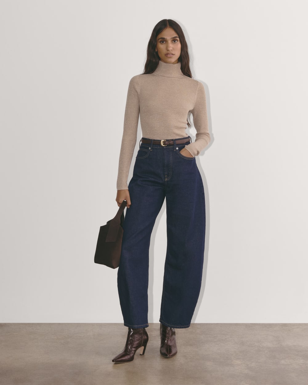 The Turtleneck in Lurex Merino in Rose Gold — detail view