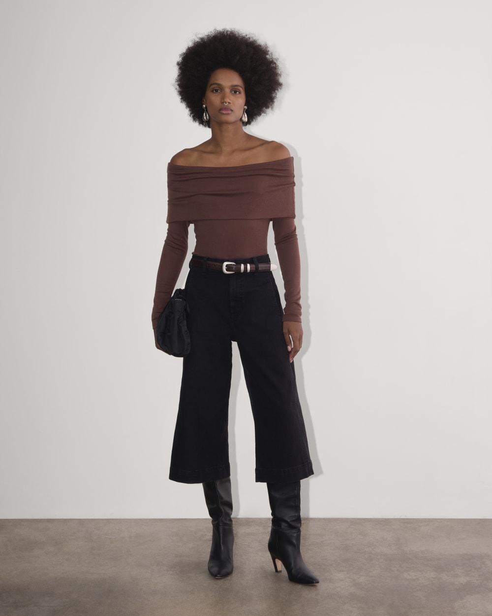 The Off-the-Shoulder Top in Butterluxe in Dark Mahogany — detail view