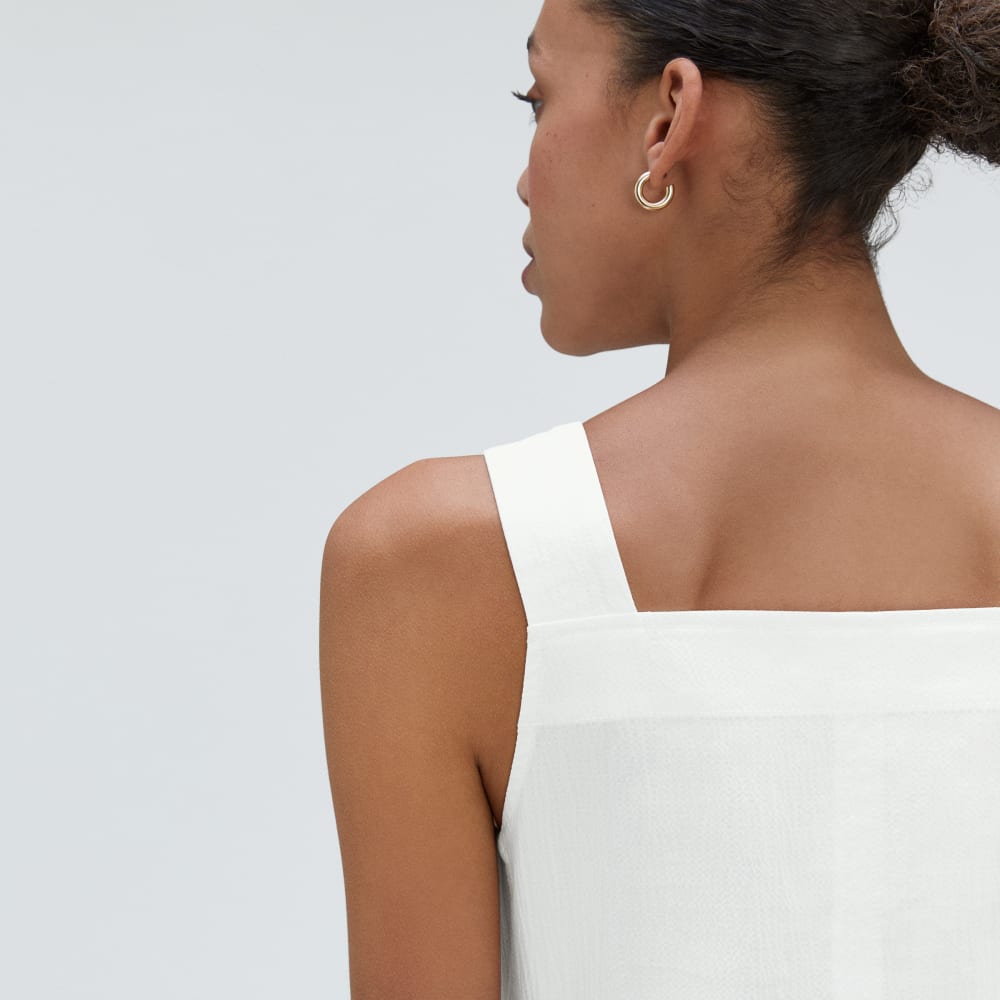 The Seersucker Midi Dress in White — detail view