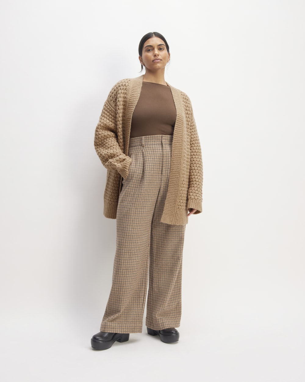The Cloud Oversized Textured Cardigan in Tiger's Eye — detail view