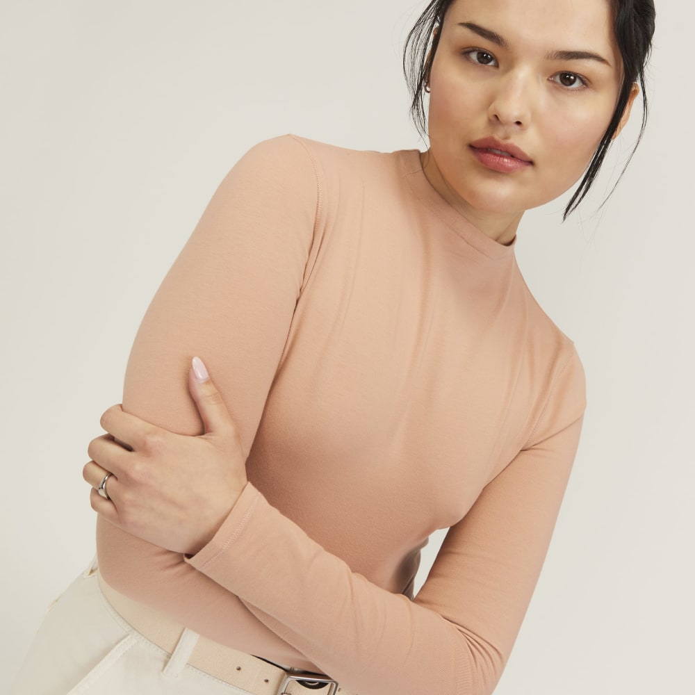 The Supima® Form Funnel Neck Tee in Blush Pink — detail view