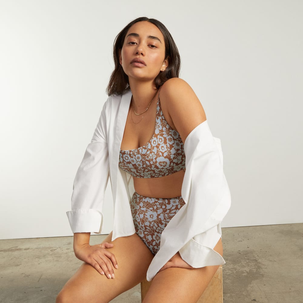 The Square-Neck Bikini Top in Honey Floral — detail view