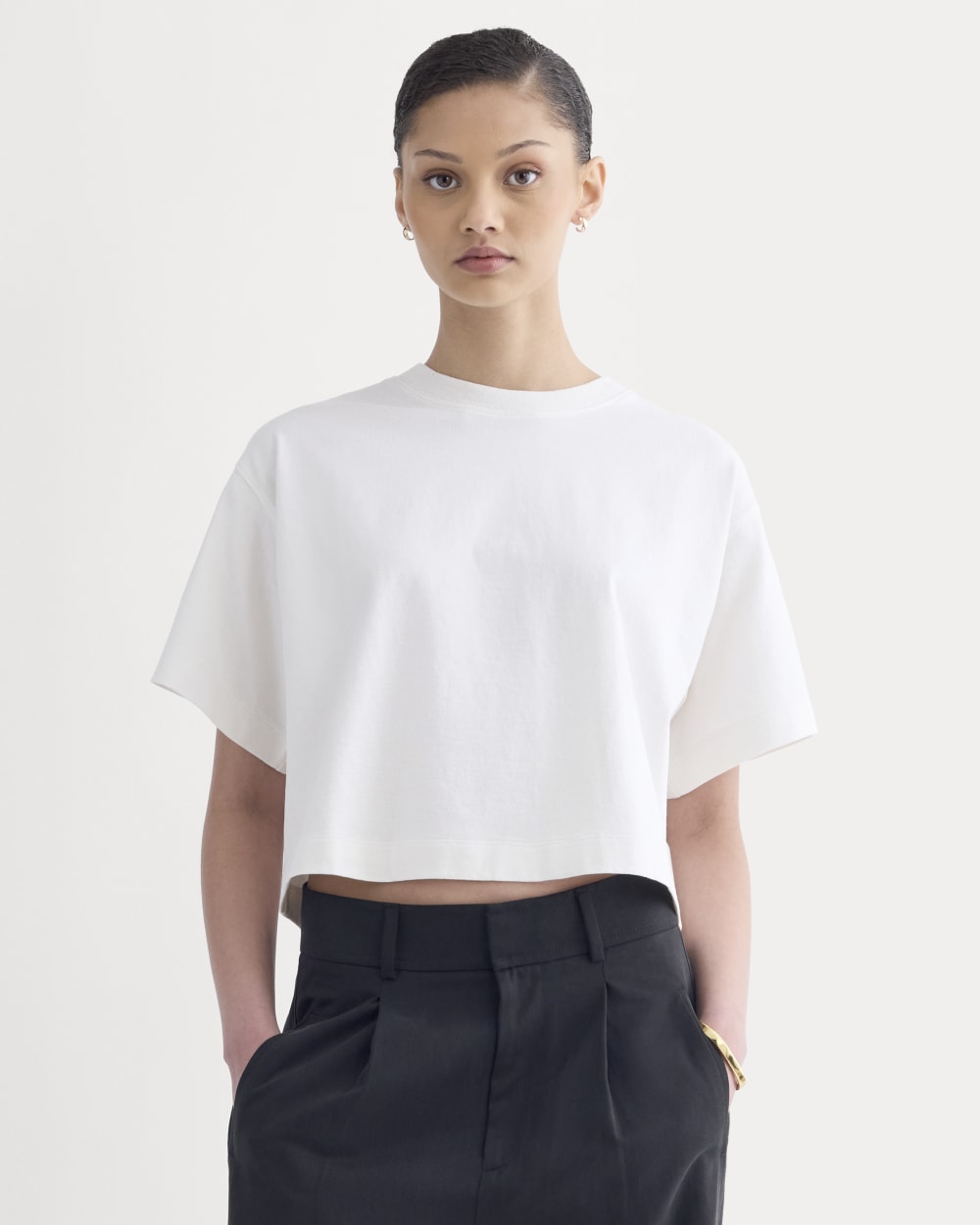 The Premium Weight Cropped Tee in Bone — front view