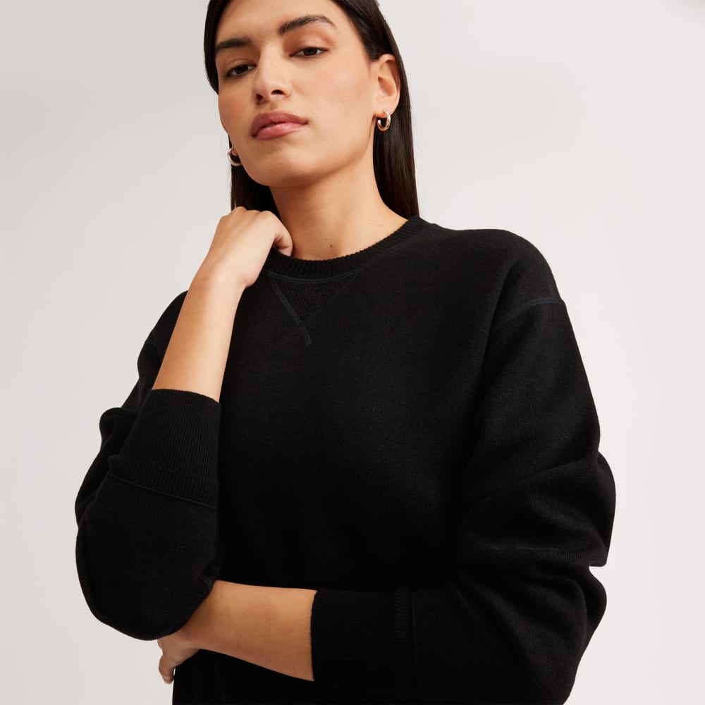 The Cotton-Merino Sweatshirt in Black — detail view