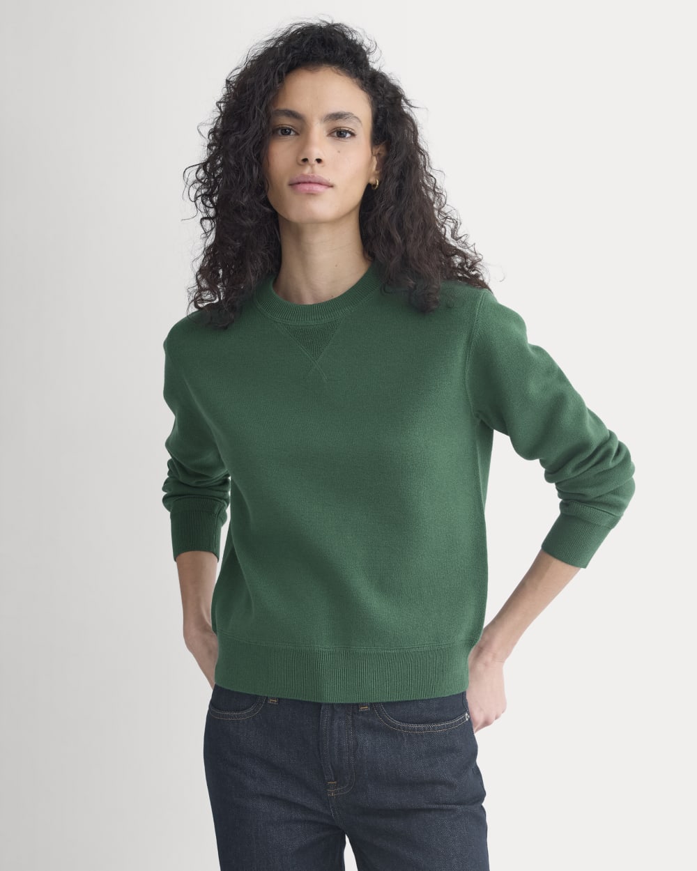 Double Knit Crew in Cotton Merino in Hunter Green — front view