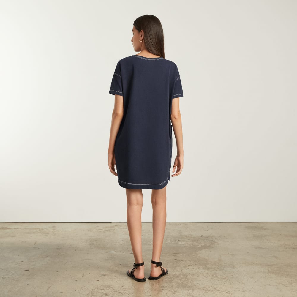 The Oversized Mariner Dress in Navy / White — detail view