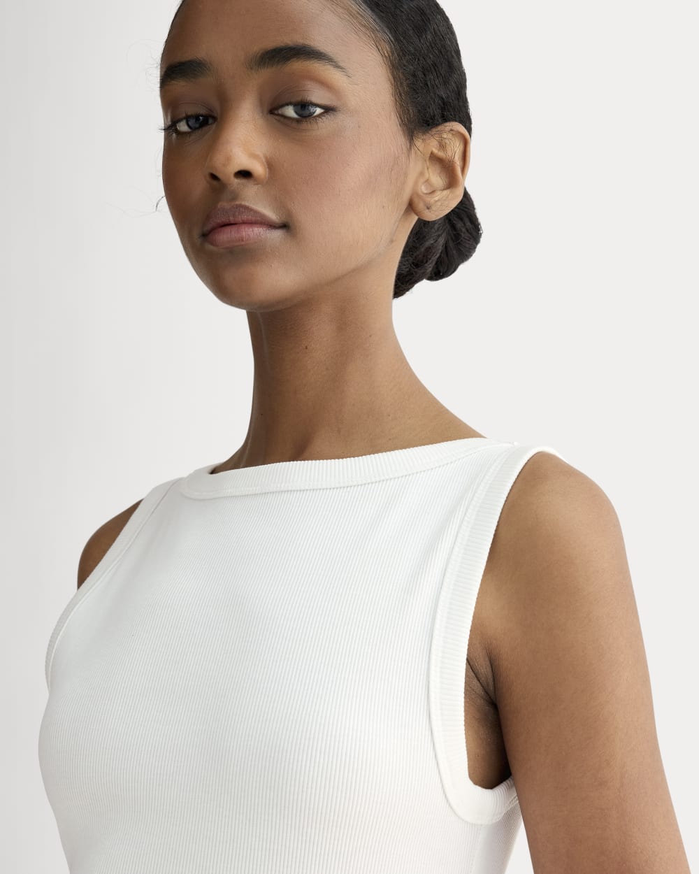The Selfie Tank Dress in White — detail view