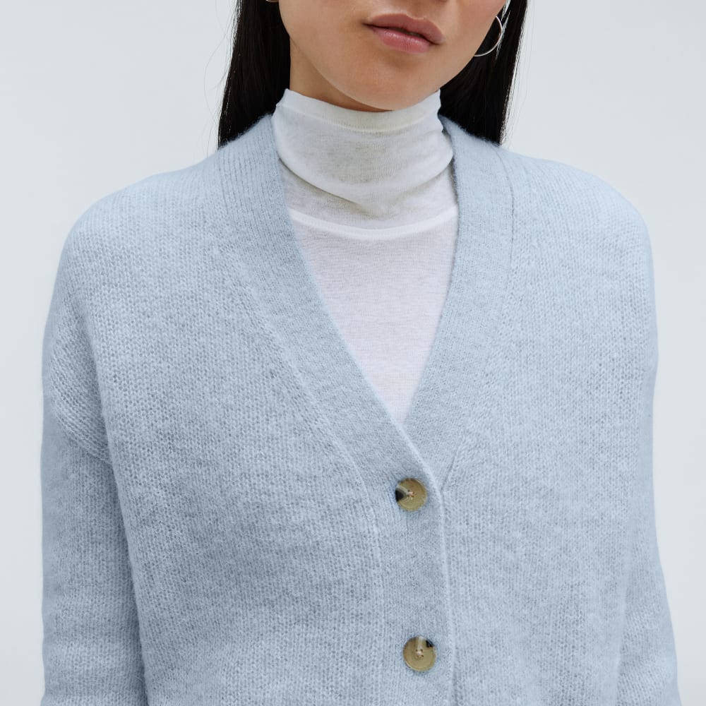 The Alpaca V-Neck Cropped Cardigan in Mist — detail view