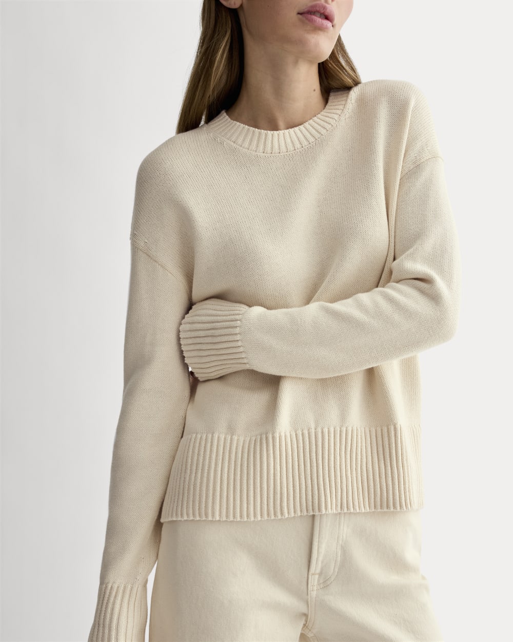 The Boxy Sweater in Everyday Cotton in Canvas — detail view