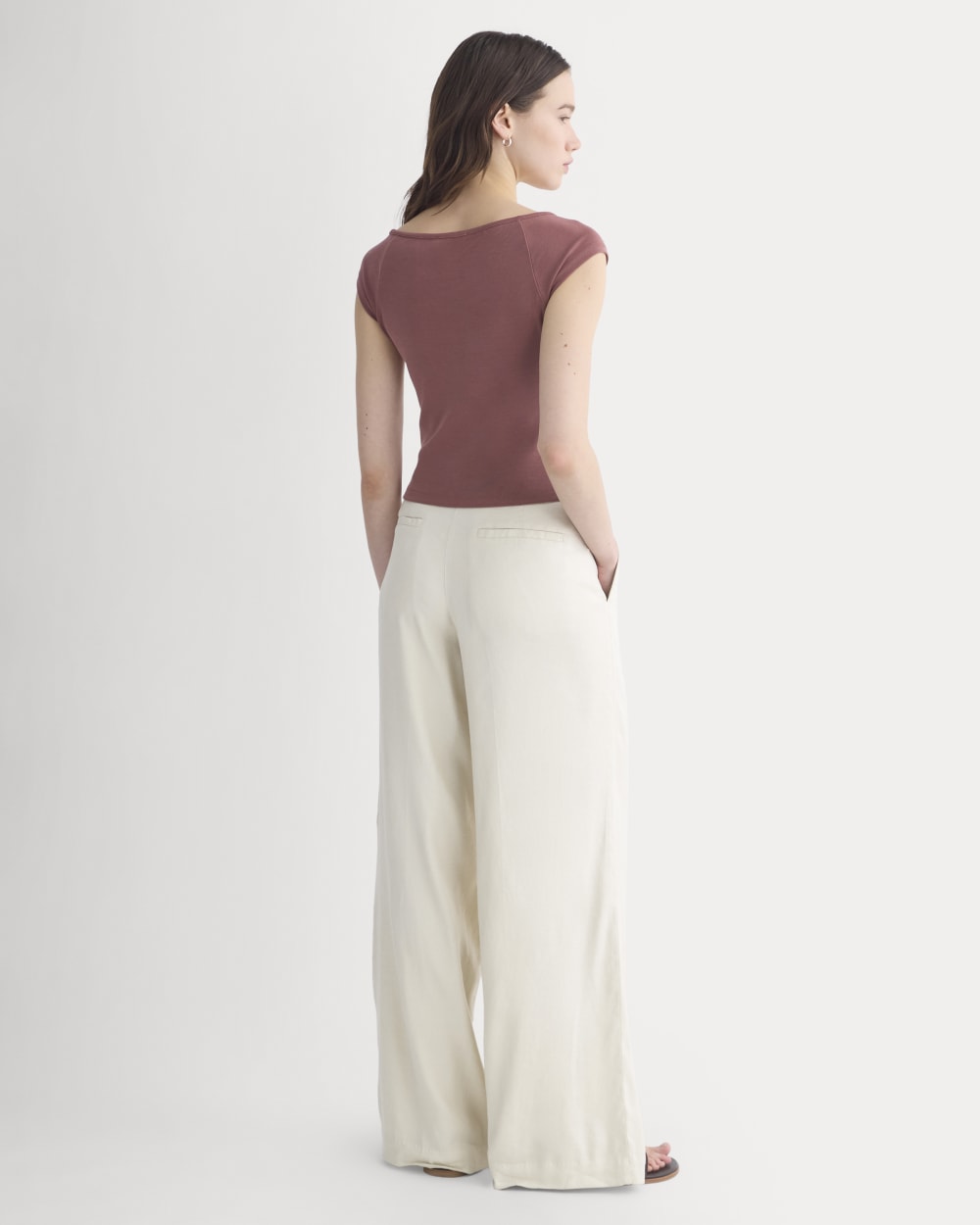Boatneck Cap-Sleeve Top in Butterknit in Henna Red — detail view