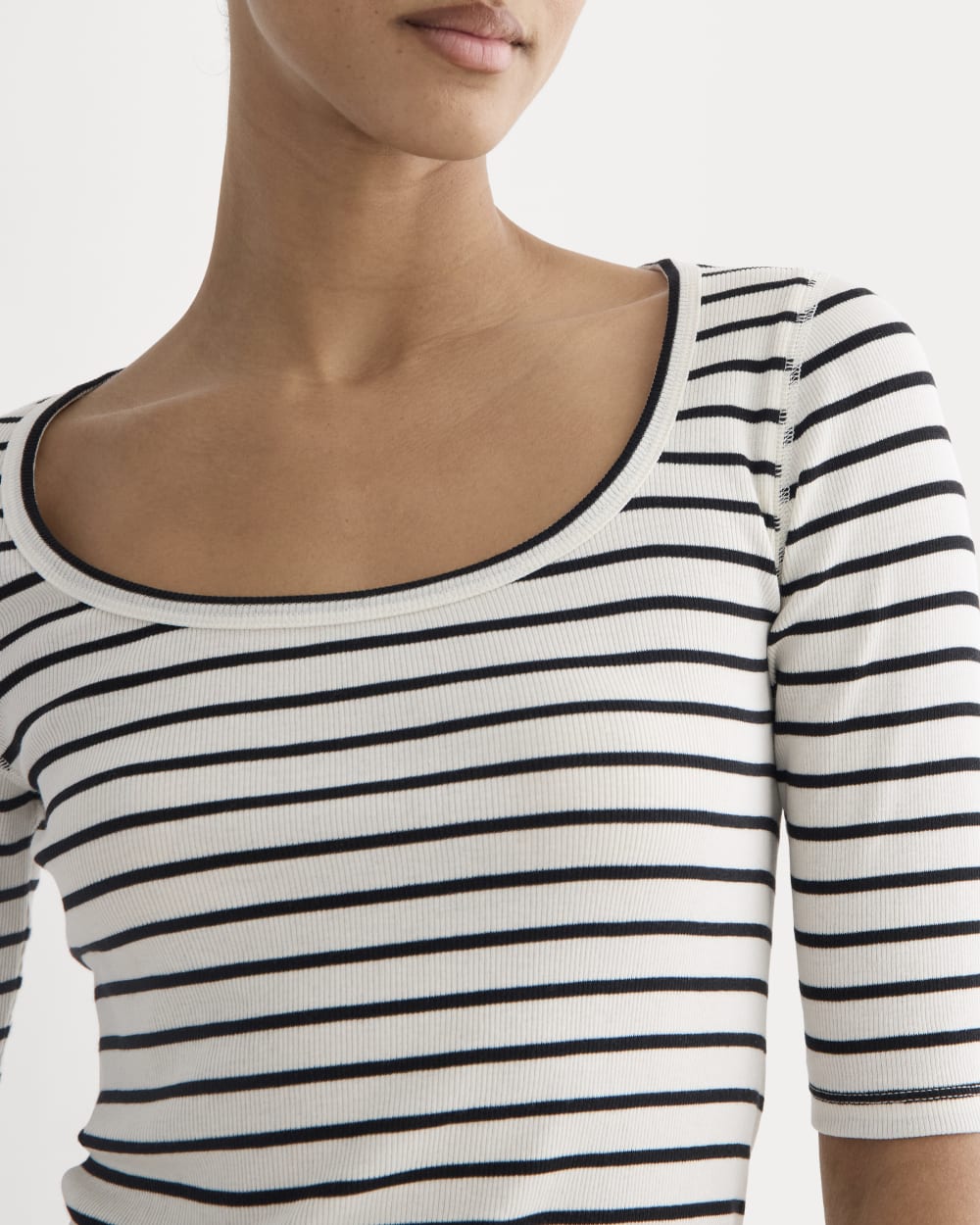 The Luxe Rib Scoop-Neck Tee in Bone / Black — detail view
