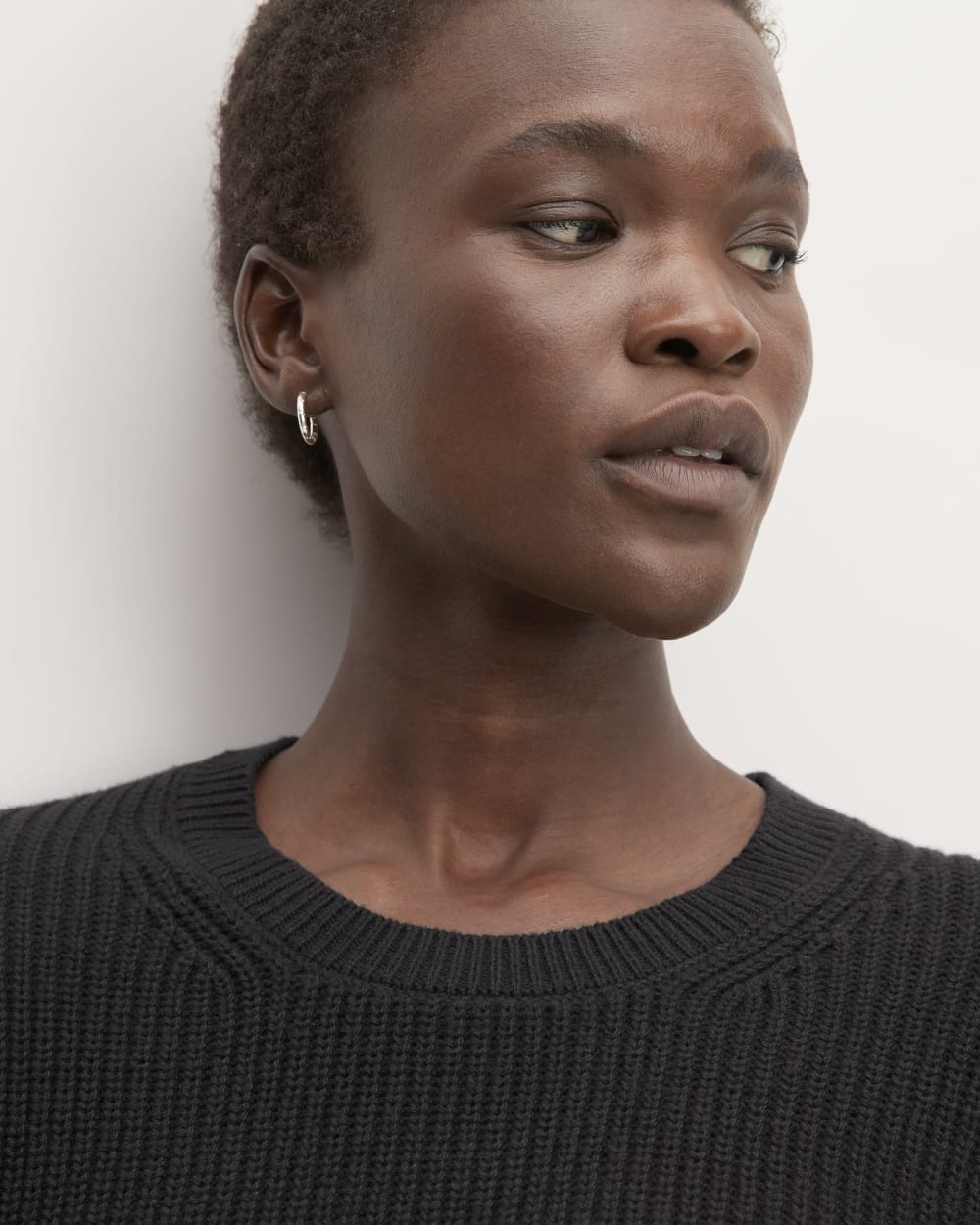 The Organic Cotton Slim Crew Sweater in Black — detail view