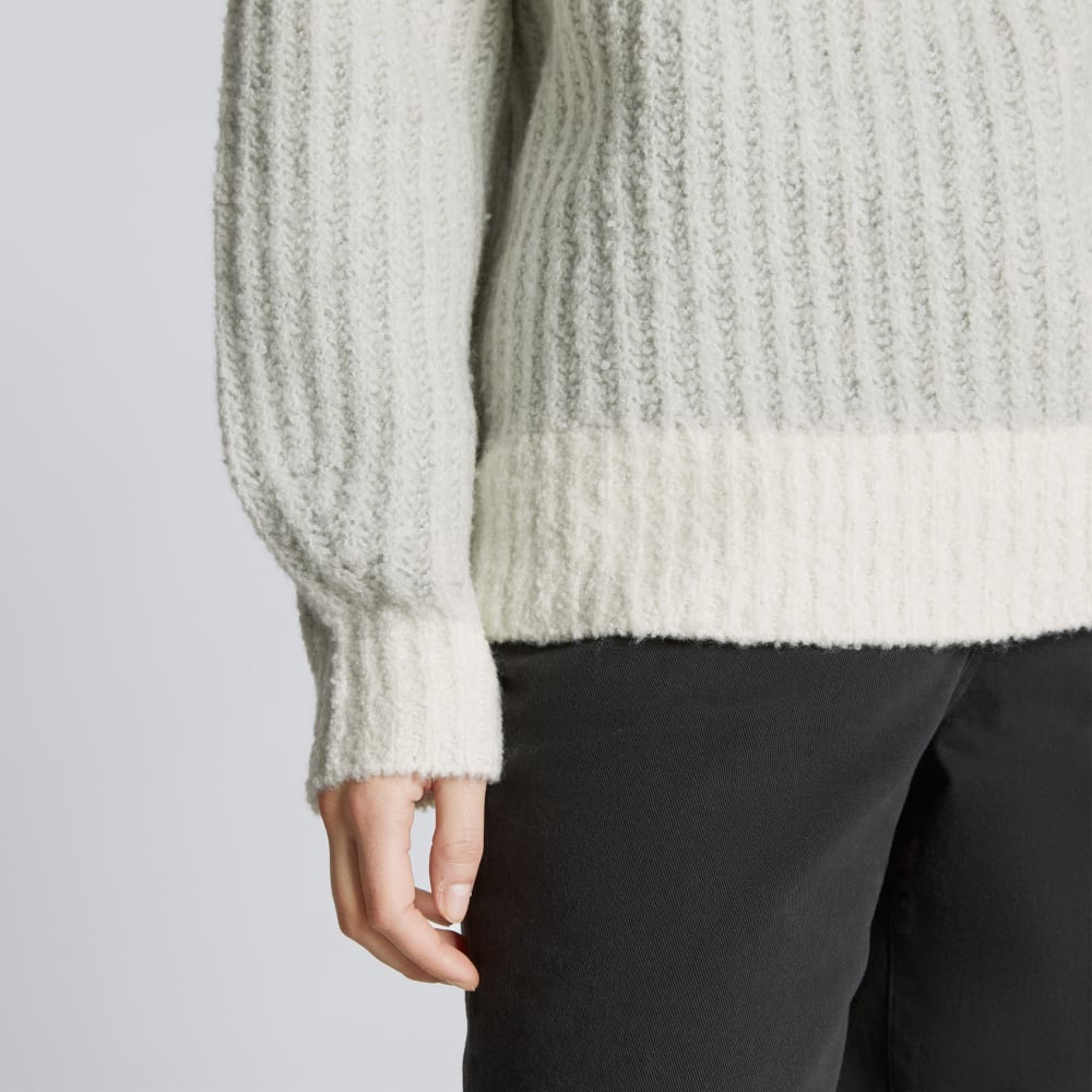 The Luxe Teddy Oversized Half Zip Sweater in Canvas Tan / Heather Grey — detail view