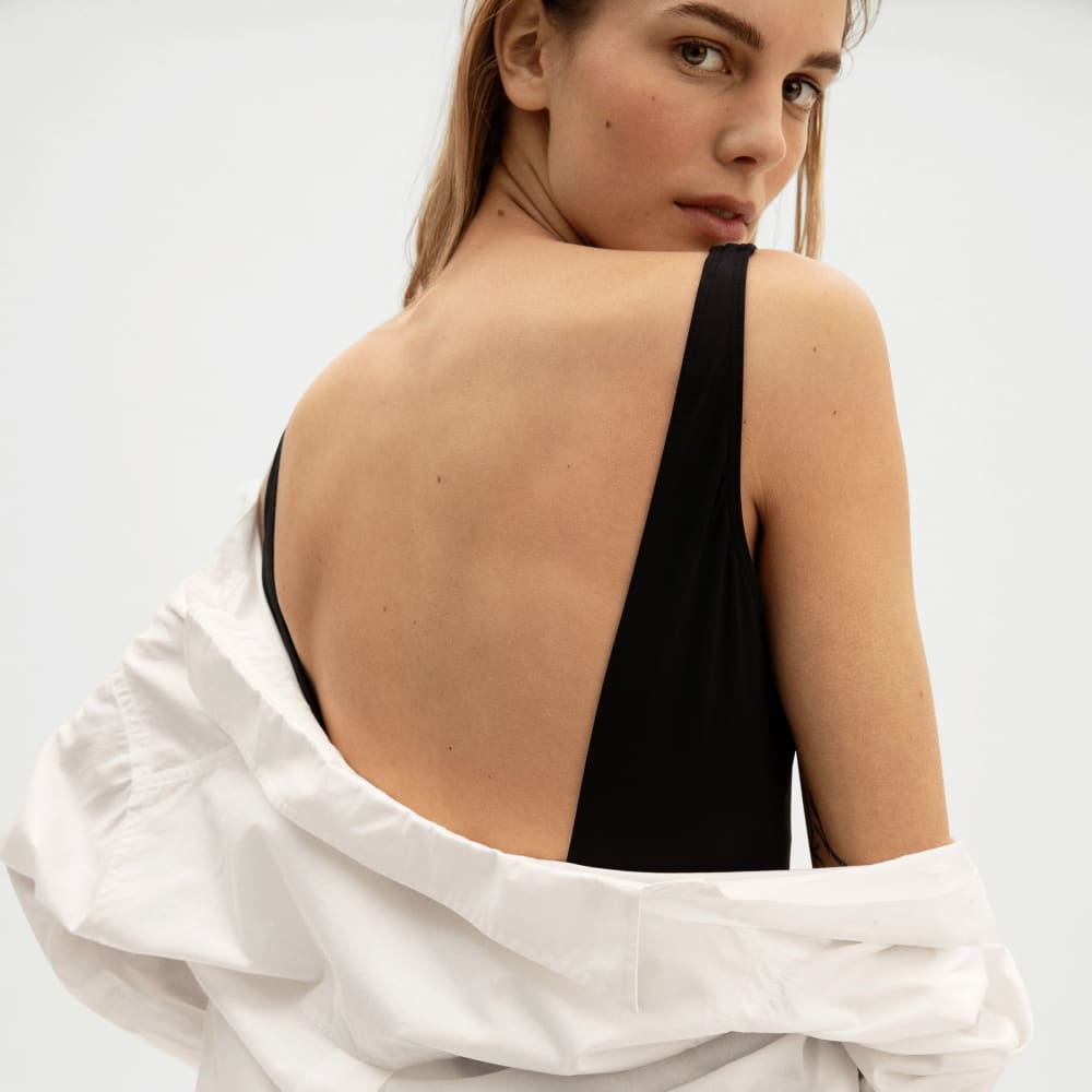 The Square-Neck One-Piece in Black — detail view