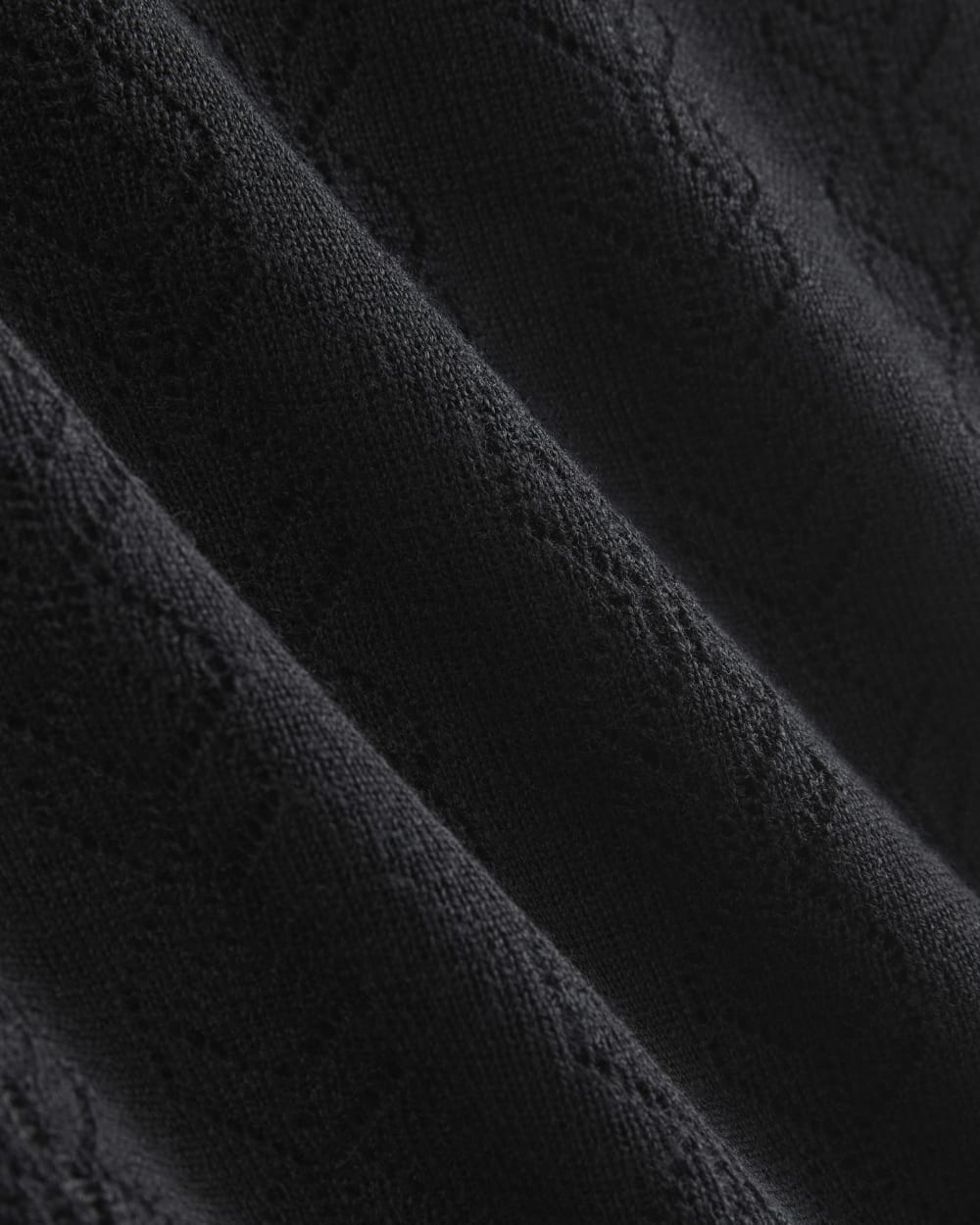The Pointelle Crew in Ultrasoft Merino in Black — detail view