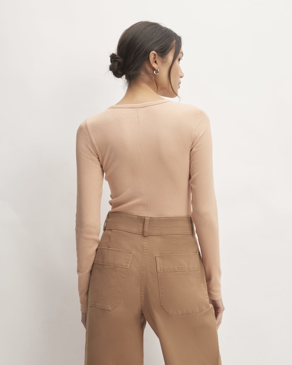 The Luxe Rib Long-Sleeve Crew in Blush Pink — detail view
