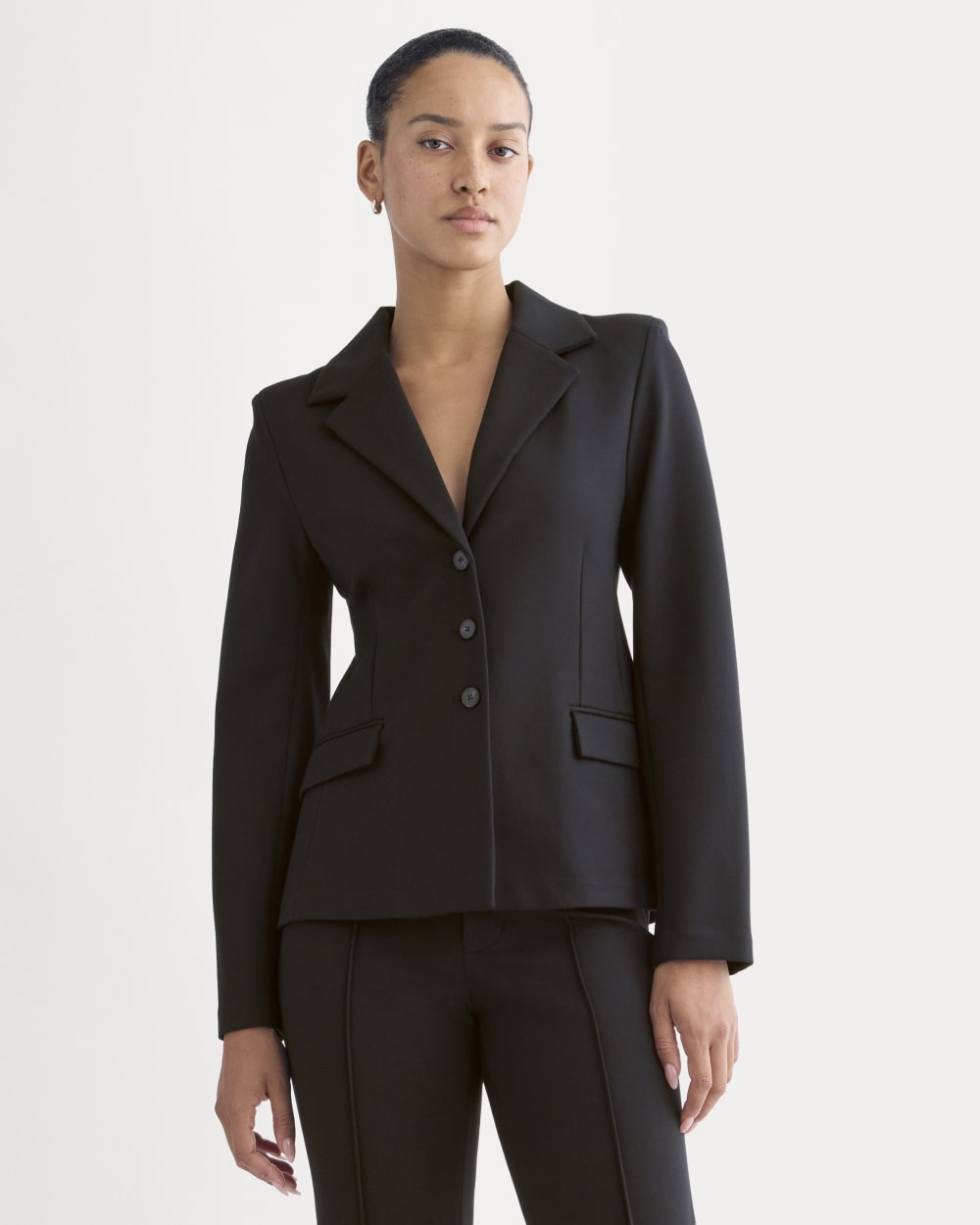 Ponte Sculpted Blazer in Black — front view