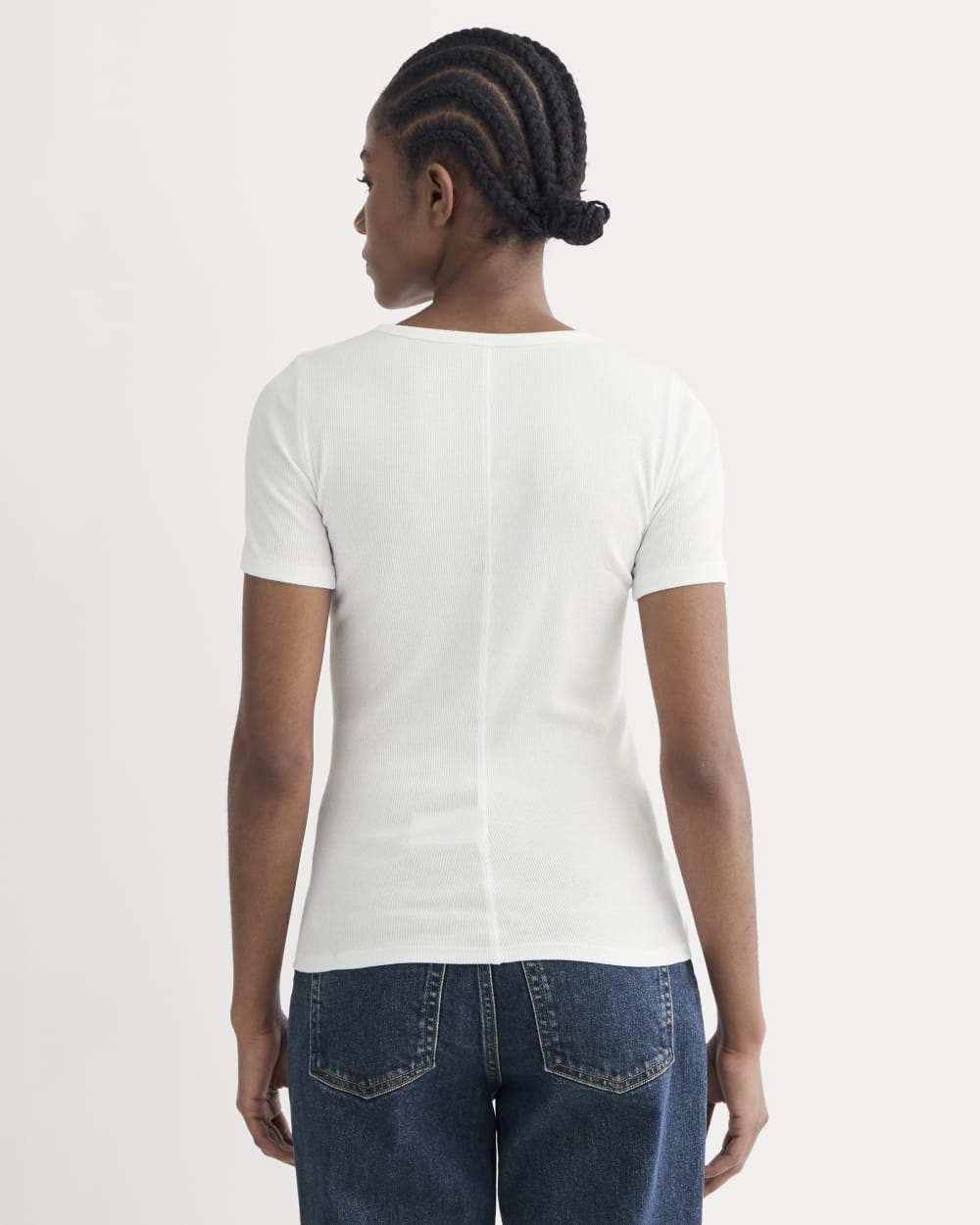 The Luxe Rib Crew in White — detail view