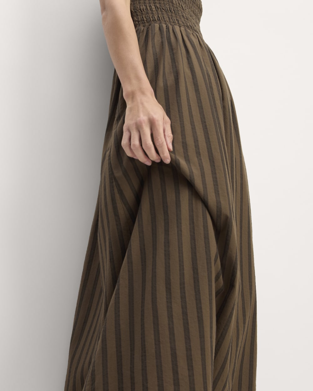 The Gauze Smock Dress in Cocoa / Black — detail view