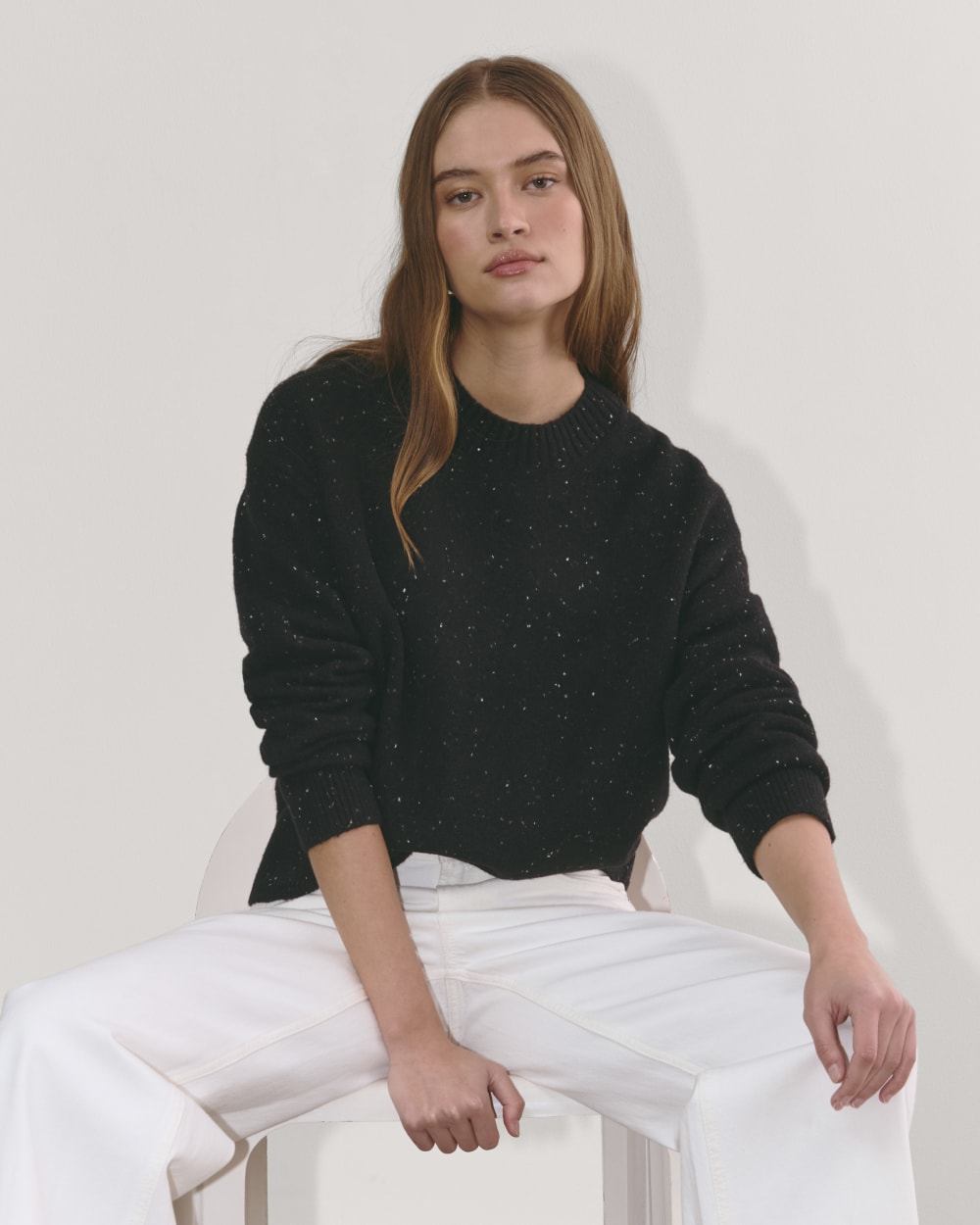The Cocoon Crew in Plush Cotton in Black Confetti — detail view