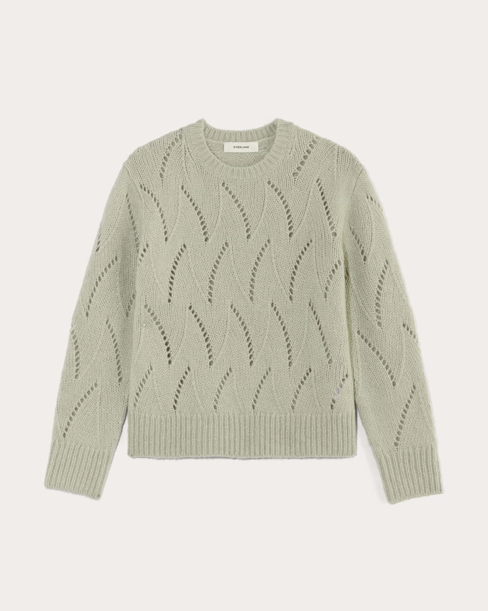 The Pointelle Sweater in Cloud in Seagrass — alternate view