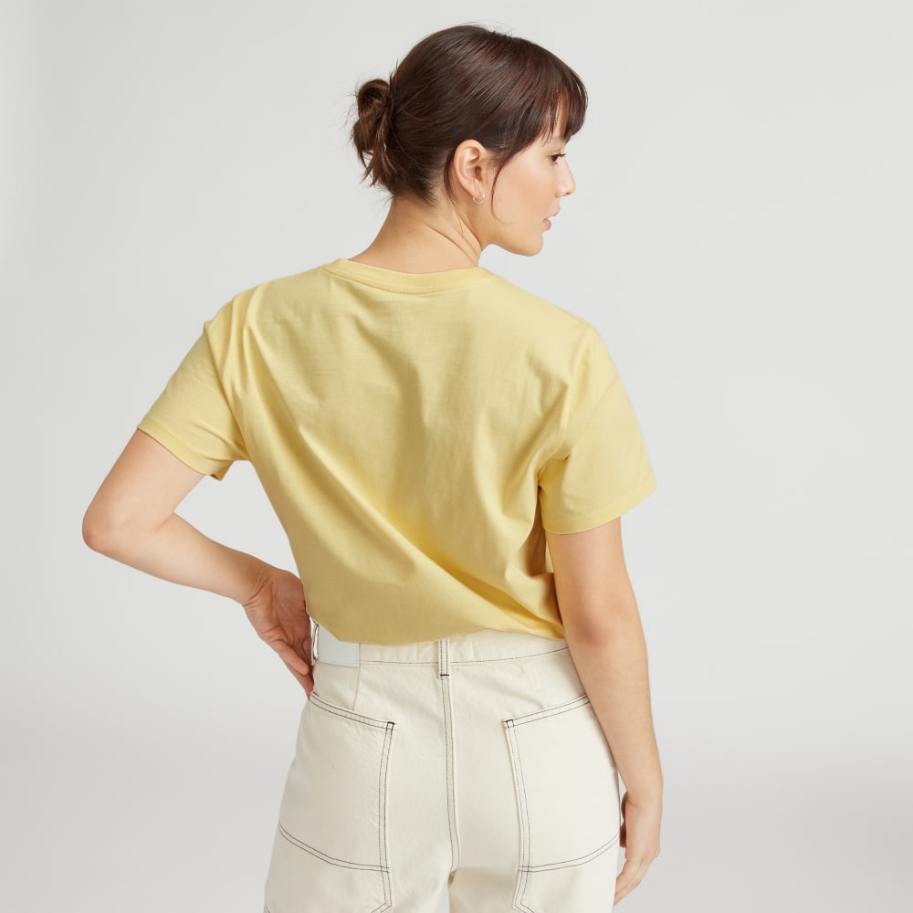 The Box-Cut Tee in Essential Cotton in Pale Yellow — detail view