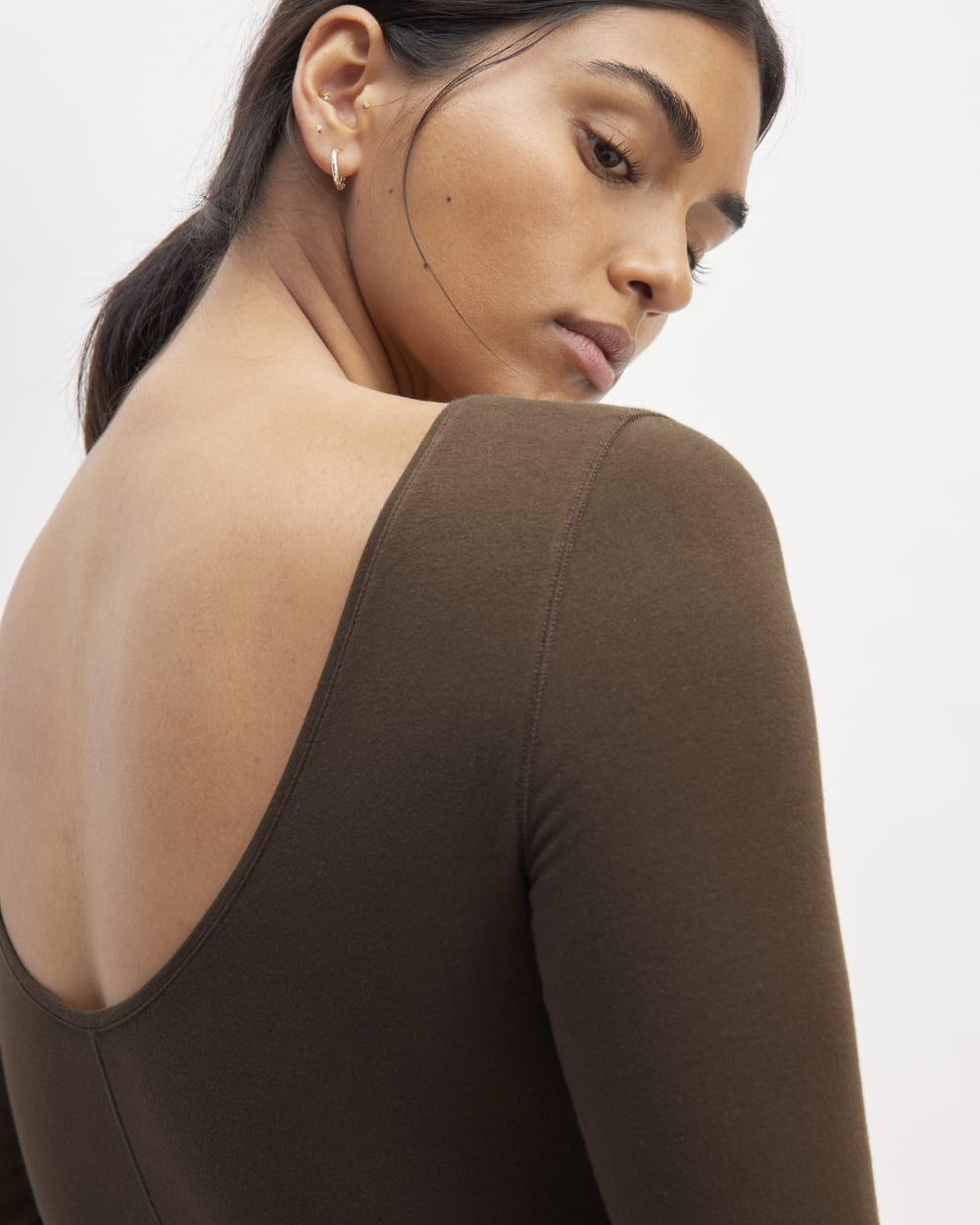 The Supima® Form Scoop-Back Tee in Cocoa — detail view