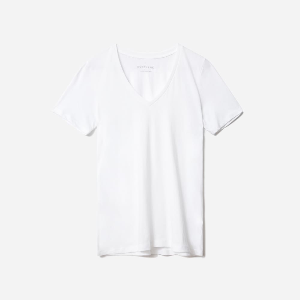 The Organic Cotton V-Neck in White — detail view