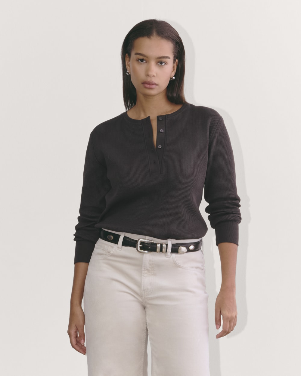 The Waffle Henley in Black — front view