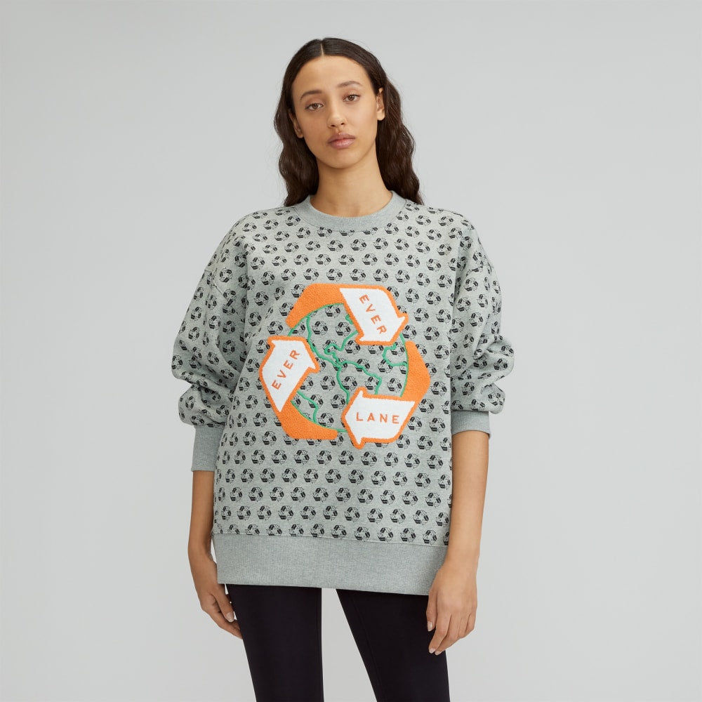 The ReTrack Oversized Crew in Earth Day Grey Multi — front view